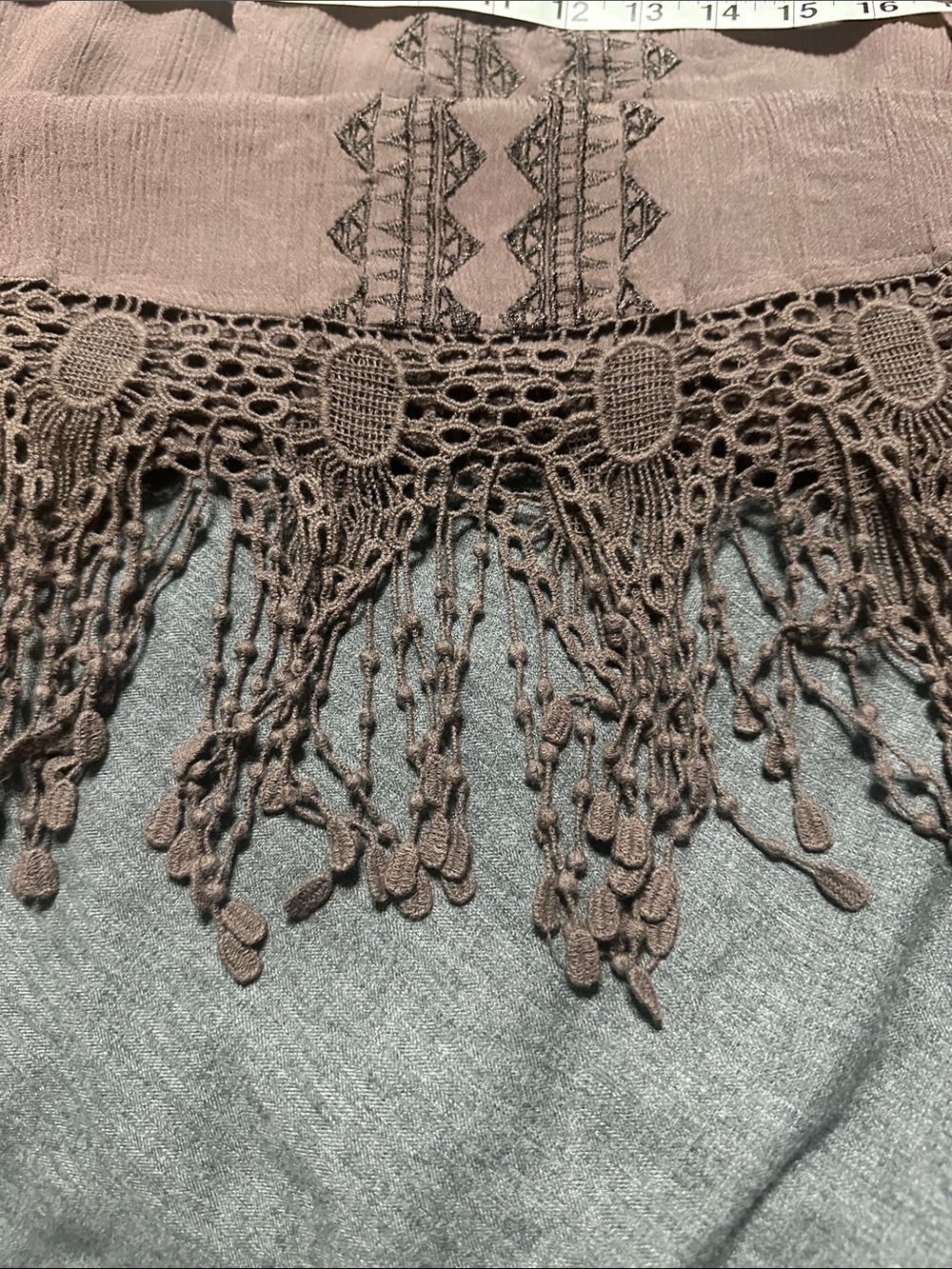 Indigo Soul Women’s Brown Crochet-Trim Fringe Top - Picture 8 of 9